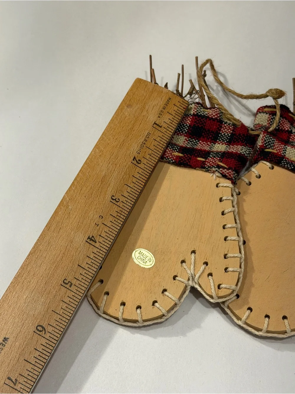 Merry mittens Plaid Trim Wooden Mitten Ornament
